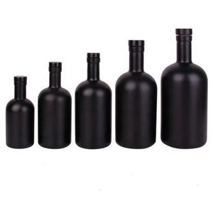 Bouteilles à spiritueux en verre dépoli noir mat avec bouchon en liège, sérigraphiées, 500 ml/750 ml, forme cylindrique, pour vin, vodka et huile d'olive - Product Image 3
