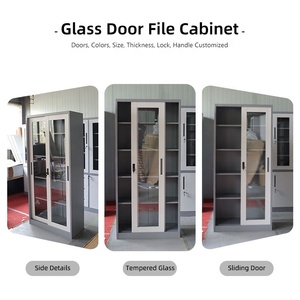 Librero Metálico de 5 Niveles con <span class=keywords><strong>2</strong></span> Puertas de Vidrio, Mueble de Oficina para Almacenamiento de Archivos, Armario Metálico de Oficina con Cerradura y Llave - Product Image 3