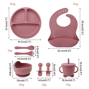 Eco Friendly Dark Red <b>8</b> Piece Silicone Toddler <b>Dinnerware</b> <b>Set</b> Suction Base Non Toxic BPA Free Dishwasher Safe Unbreakable - Product Image 3