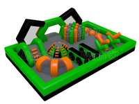 Structure gonflable commerciale combinée avec obstacles, zone de course, escalade, ramassage, jeux sportifs et éducatifs, et aire de jeux pour enfants