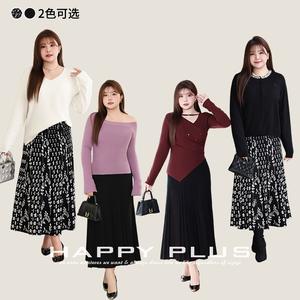 กระโปรงมิดิทรงเอไลน์เอวสูงผ้าถักพิมพ์ลายดอกไม้สีดำสำหรับผู้หญิงไซส์พลัส รุ่น N9030 - Product Image 3