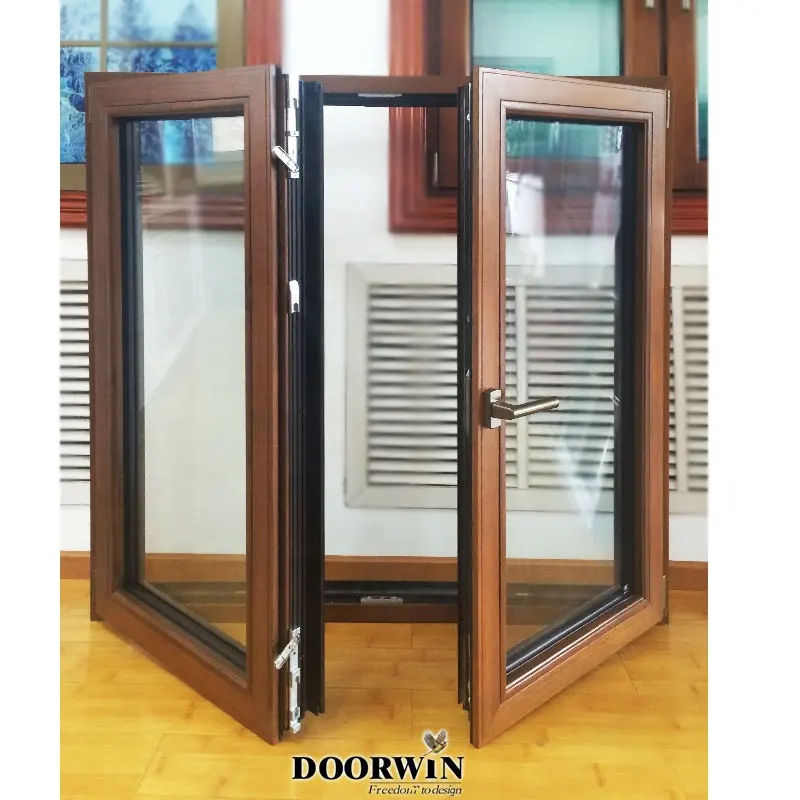 2024 Latest Design NFRC Inside Open Aluminum Clad Wood 3 Glass Wind Proof Solid Wooden Tilt And Turn Casement Windows