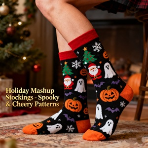 Calze in cotone 100% personalizzate con Logo Jacquard calze Unisex trattengono calore traspirante da donna per regalo di natale lavorato a maglia - Product Image 6