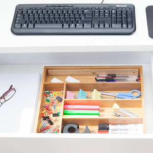 Organisateur de tiroir en bois de bambou, boîte de rangement de bureau multi-compartiments, organisateur de fournitures de bureau, rectangulaire, couleur unie - Product Image 1