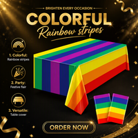 Lot de 2 nappes jetables en plastique arc-en-ciel, 54 x 108 pouces, résistantes aux taches, imperméables, pour décorations de fête d'anniversaire ou de bébé