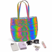 Sac fourre-tout matelassé en nylon, sac à bandoulière holographique irisé, sac à main étanche lumineux pour femme, idéal pour les voyages quotidiens au Japon