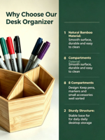 Porte-stylos en bambou avec huit compartiments, organiseur de stylos de bureau, porte-crayons multi-grilles pour bureau, maison, école