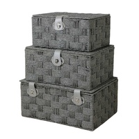 Panier de rangement rectangulaire tressé moderne OEM avec couvercle et étagère en fer, design en corde de papier gris pour le rangement alimentaire dans le salon