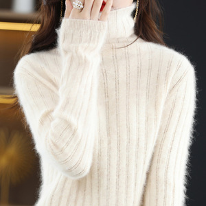 <span class=keywords><strong>Maglione</strong></span> da Donna Slim-Fit Autunno Inverno in Visone, Nuovo Arrivo, <span class=keywords><strong>Maglione</strong></span> Corto in Lana Lavorato a Maglia a Colori Vivaci con Collo Alto e Dettagli Traforati - Product Image 4