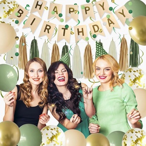 Decorazioni per feste di compleanno verdi per donne ragazze striscione di buon compleanno carta velina pompon palloncini di carta con nappe accessori - Product Image 5