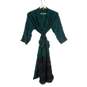Robe Kimono Longue Fluide en Coton 100% pour Femme, Col en V, Cordon de Serrage, Longueur Genou, Manches Longues, Respirante, Douce et Élégante – Collection Été Exquise - Product Image 1