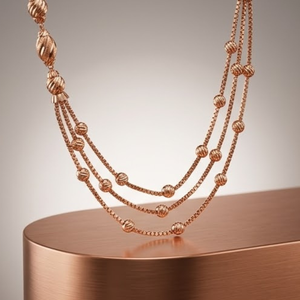 Collier Mala italien en argent 925, finition or rose, chaîne à plusieurs rangs, bijoux de créateur, collier à perles pour femmes - Product Image 2