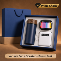 Ensemble cadeau promotionnel d'entreprise personnalisé : Tasse isotherme, enceinte Bluetooth et batterie externe avec logo