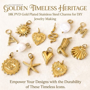 มรดกทองคำเหนือกาลเวลา |   จี้สแตนเลสสตีลชุบทอง 18K PVD สำหรับทำเครื่องประดับ DIY |   จี้รูปตัวอักษร หัวใจ และดวงตาปีศาจ - Product Image 1