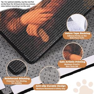 Tapis griffoir pour chat rectangulaire, à fixer au mur, pour usage intérieur, 23,6 x 15,7 pouces, protège canapé/tapis, fixation par crochets et boucles - Product Image 2