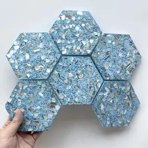 Cina tessere di mosaico in marmo esagono a forma personalizzata blu Terrazzo in marmo mosaici in pietra
