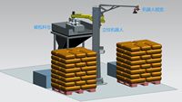 Désengaucheteuse 4 axes pour détergent (cendres de soude/sulfate), bras robotisé, 25-100 kg/sac, 120 sacs/h, servomoteur, guidée par vision, PLC