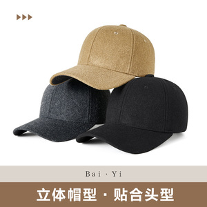 Casquette de baseball en laine pour homme, noire, couleur unie, chaude, avec protection solaire en polaire, grande circonférence de tête, usage hivernal décontracté - Product Image 3