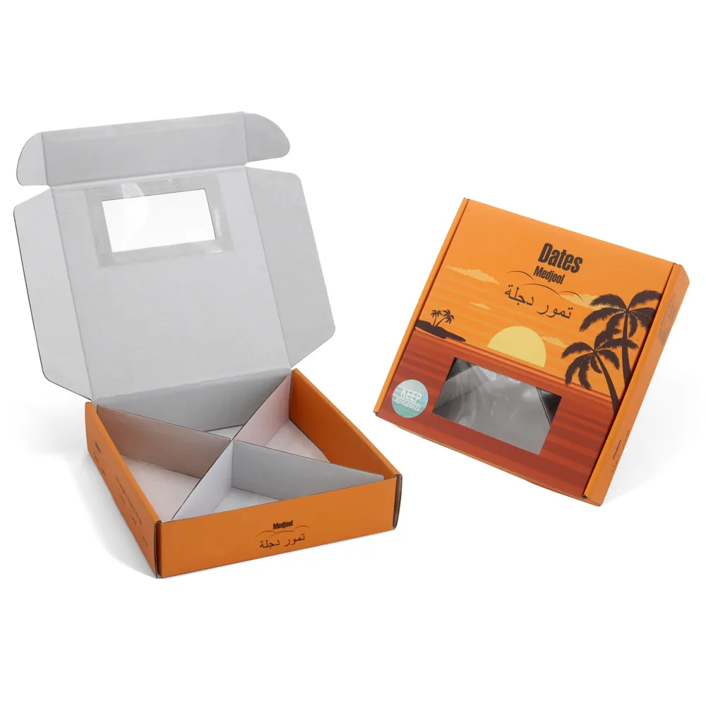 custom logo Corrugated window dry medjool dates fruit shipping mailer box packaging for dates with window