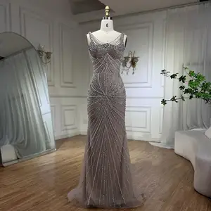 Nude Mermaid Evening Dresses 2024 Serene Hill LA72356 Luxury Beaded Arabic Formal Gowns For Women Wedding Party