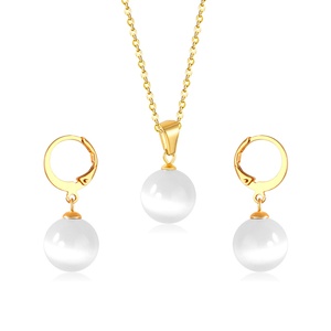 Conjunto de Joyería de Acero Inoxidable con Zirconia en Forma de Bola, Aretes y Colgante para Mujer, Conjuntos de Joyería Dorada - Product Image 1