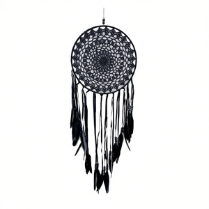 Attrape-rêves 20x65Cm en plumes noires à suspendre au mur, décoration Atrapasueno - Product Image 1