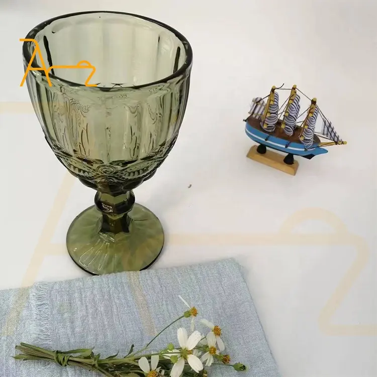 卸売結婚披露宴フランスのエレガントな青い琥珀色のグラス飲料水ワインカップヴィンテージ色のガラスゴブレット