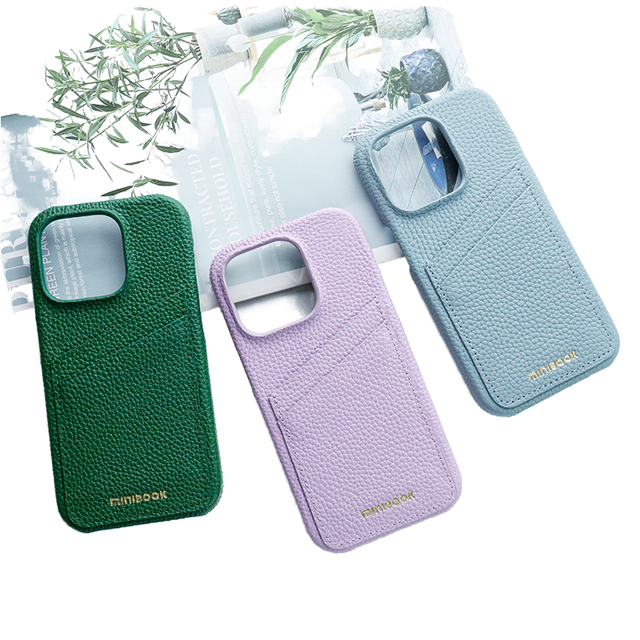 Custom Designer Business Waterproof Shockproof Card Holder Real Wallet Back Cover Genuine Pebble Leather Phone Case for