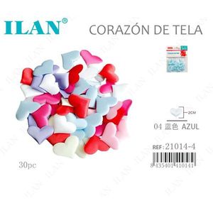 Cuori in tessuto Ilan 2 cm 30 pezzi colore blu per decorazioni artigianali - Product Image 1
