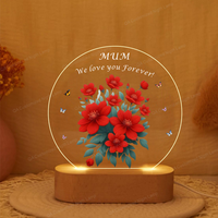 Veilleuse à fleurs en acrylique personnalisée Veilleuse LED personnalisée pour maman Fête des mères Lampe Cadeau