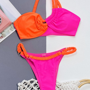 YY6010 2024 Bikini traje de baño pasarela <span class=keywords><strong>pecho</strong></span> almohadilla reunida Split Sexy gran Copa playa encaje triángulo Bikini traje de baño - Product Image 2