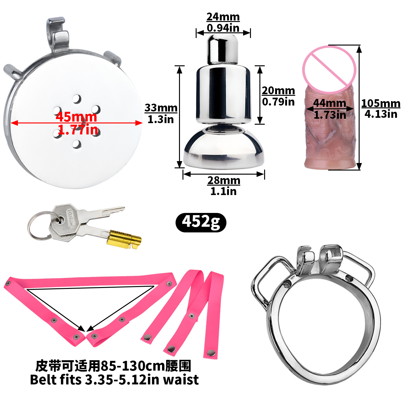 anneau incurvé + pénis taille S + ceinture rose