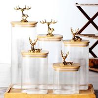 Ensemble de bocaux en verre personnalisés de différentes tailles, récipients alimentaires en verre avec couvercle, bocaux carrés côtelés, contenants de rangement pour la cuisine de Noël