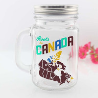 Hoogwaardige gepersonaliseerde logo 16oz 475ml vierkante glazen mason jar voor bier, fruitsap en dranken met handvat en aluminium deksel