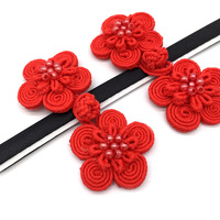 Boutons nœuds chinois traditionnels avec perles, écologiques et sans nickel, en tissu, forme fleur, pour boîte cadeau d'invitation de mariage