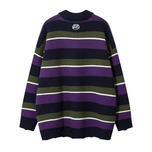 2025 nouvelle version hommes simple boutonnage cachemire couleur bloc rayé sweat avec col rabattu lettre Style de mode - Product Image 6