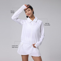 Pakaian Olahraga Tenis Wanita Berkualitas Tinggi Logo Kustom Polos Rok Lipit dan Atasan Lengan Panjang Set Tenis 2 Potong