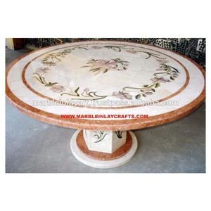 รอบหินอ่อนที่ทำด้วยมือหินอ่อน Inlay โต๊ะรับประทานอาหารด้านบน - Product Image 1