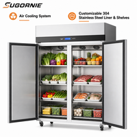 Congélateur vertical commercial sur mesure à 2 portes, refroidissement par air, dégivrage automatique, en acier inoxydable 304, pour cuisine professionnelle