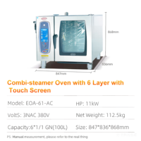 Four à convection électrique à 6 plateaux, four à vapeur combiné pour boulangerie, avec commande tactile, 380V, usage commercial pour restaurant