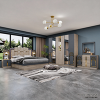 Ensemble complet de mobilier de chambre à coucher de luxe en bois, style classique royal, avec lit King Size doré