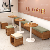 Set Meja dan Kursi Makan Kayu Solid Warna Krem, Kursi Santai Modern, Furnitur Restoran untuk Kedai Kopi Selebgram dan Kedai Teh Susu