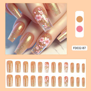 24 Uds. <span class=keywords><strong>Uñas</strong></span> postizas de flores, flores rosas, puntas de <span class=keywords><strong>uñas</strong></span> postizas cuadradas <span class=keywords><strong>cortas</strong></span> para niña, usable, dulce, coreano, Simple, Rosa desnuda, prensa en las <span class=keywords><strong>uñas</strong></span> - Product Image 6