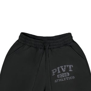 Pantalones cortos de chándal para hombre, negros, con estampado de letras PIVT 2026 ATHLETICS, de pierna ancha, con bajo sin rematar, estilo streetwear - Product Image 3