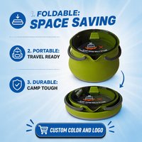 Nouveauté, kit de désordre pliable en silicone au design personnalisé, bouilloire de camping, ustensiles de cuisine, pot pliable, tasse et bol portables
