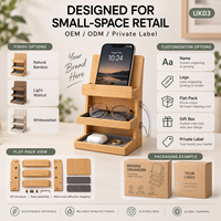 Organisateur de chevet compact en bambou de luxe moderne, support pour téléphone, étagère à lunettes, petite table de chevet, station d'accueil, écologique, personnalisé