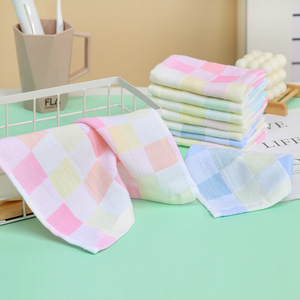 Serviette de bavoir pour jeunes enfants en gaze colorée à motif quadrillé, tissage uni, vente en gros pour la maternelle - Product Image 4