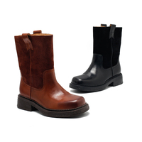 Bottes mi-mollet pour femmes en cuir véritable à lacets, bout rond, respirantes, légères, confortables, pour l'hiver et la neige