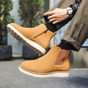 Botas de cuero para hombre, botas de trabajo de cuero de caballo salvaje de una sola pieza, botas cortas retro de media pantorrilla para hombre - Product Image 3