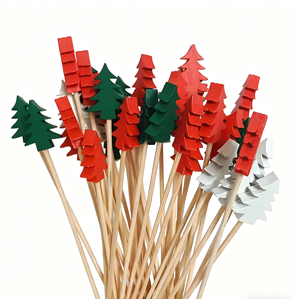 Stuzzicadenti in bambù colorati <span class=keywords><strong>per</strong></span> albero di Natale, rosso, verde, bianco, usa e getta, <span class=keywords><strong>per</strong></span> Pasqua, feste, torte, cupcake, frutta, antipasti - Product Image 2